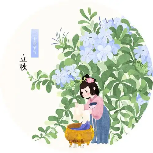 二十四节气唐朝美人花卉国风插画