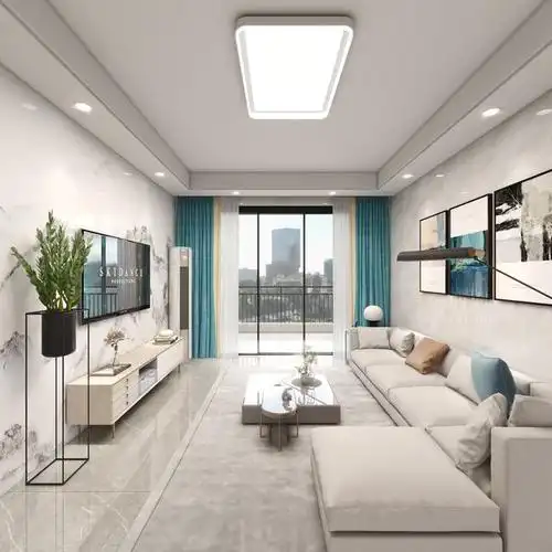 客厅天花,双眼皮,简约大方,背景是800*2600大板砖拼图,规格大砖缝更少