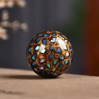 帛灵贝壳大漆珠单珠 螺钿女士手链佛珠手串饰品漆器非遗 黑金2.0cm