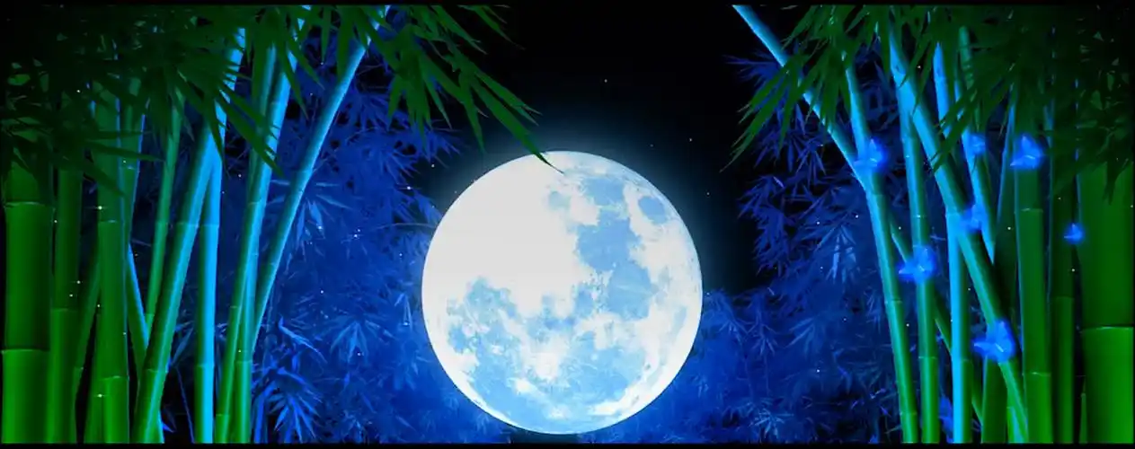 唯美月色竹林月亮孔雀开屏傣族舞蹈led大屏幕背景设计素材