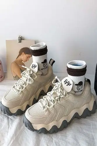 百搭显脚小时尚波浪休闲鞋女网红厚底增高老爹鞋子女潮舒适鞋子女