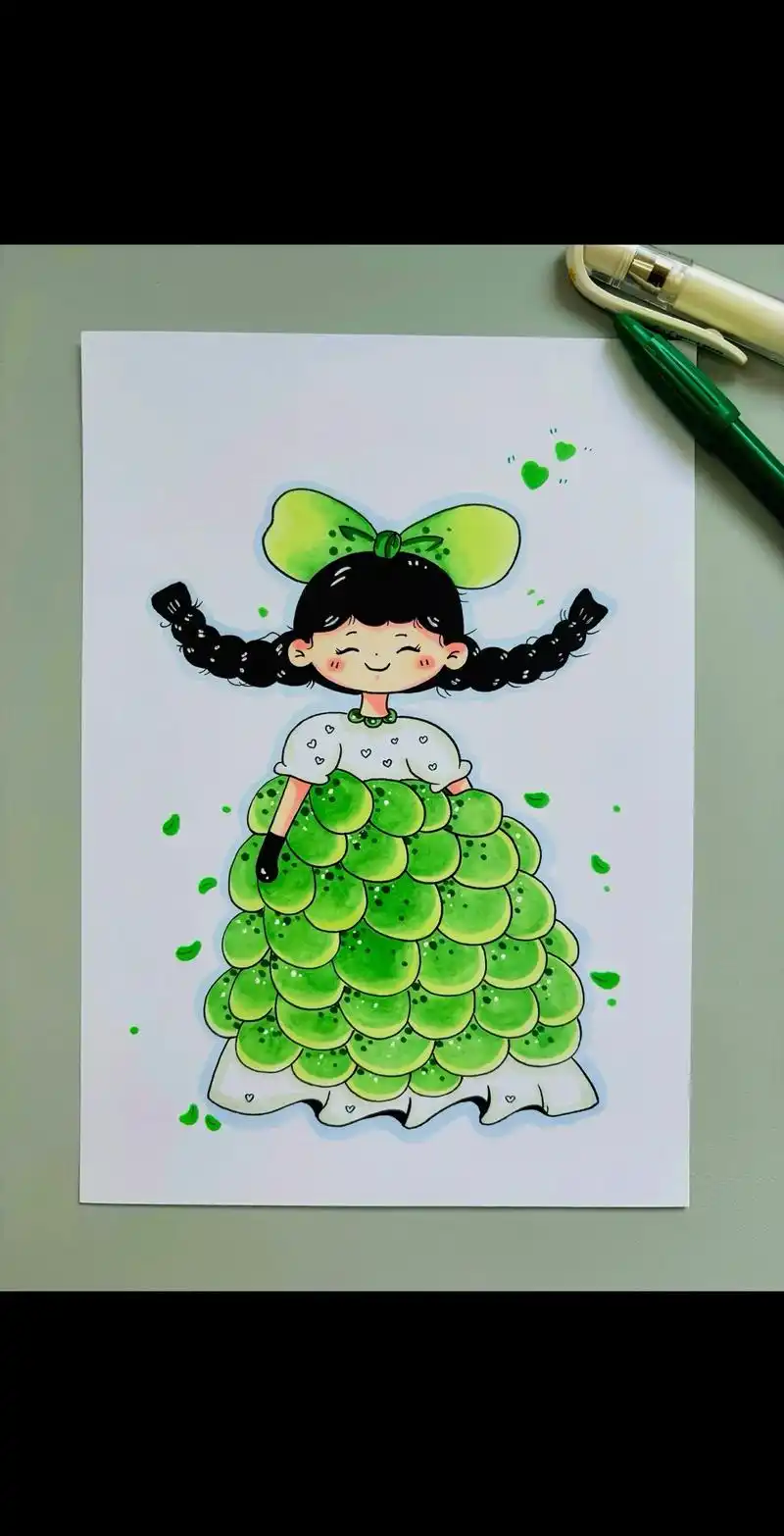 创意画儿童画《葡萄裙女孩》96.