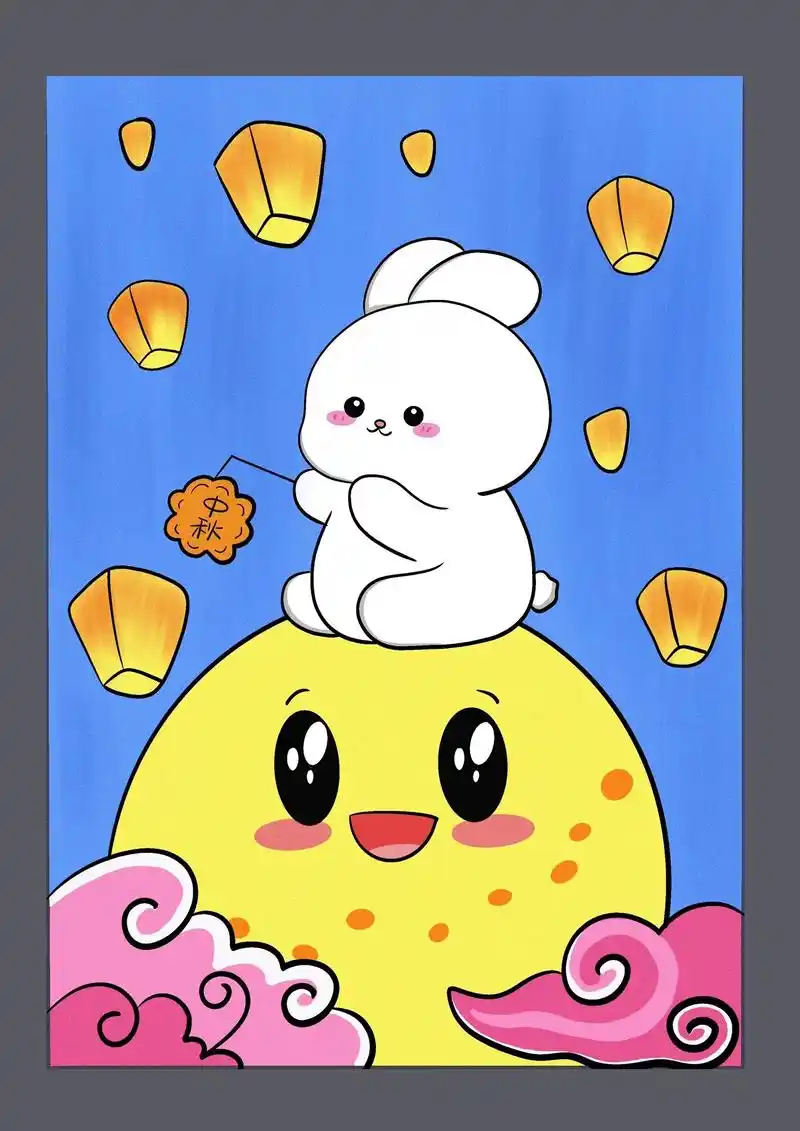 中秋节主题画.中秋节快到了,一起来画可爱的小玉兔吧,非常简单 - 抖音