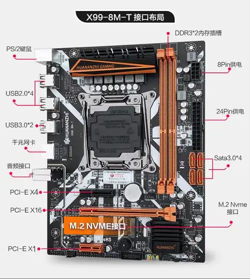 huananzhi/华南 x99-8m-f主板cpu套装ddr3/ddr4台式机2678v3 天蓝色