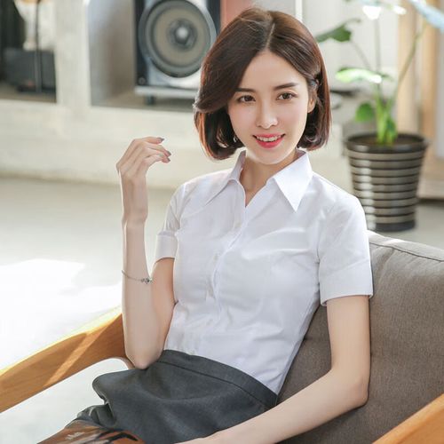 nzglr小个子面试职业气质通勤白衬衫女短袖正装夏季薄款工装工作服寸v