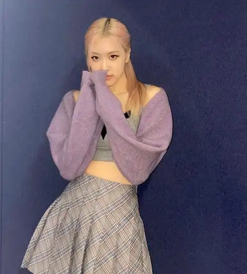 新款rose朴彩英同款紫色开衫短外套格纹百褶裙半身时尚套装