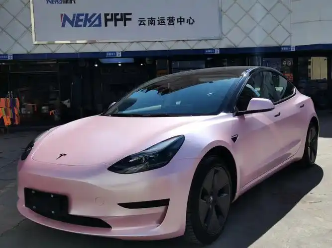 特斯拉model3电光樱花粉