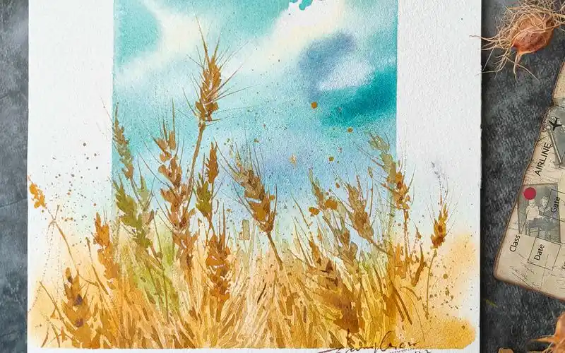 保姆级水彩教程 | 人声解说 | 成片麦田的简单画法_哔哩哔哩_bilibili