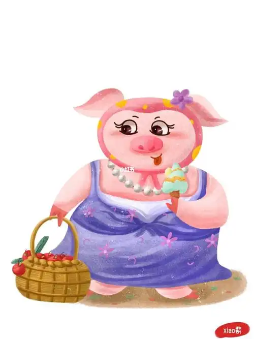 小动物插画-采购水果的猪妈妈_插画_水果_插画师_冰淇淋_手绘_鱼雨桐