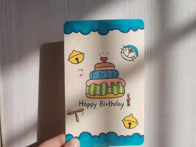 哆啦a梦的生日贺卡简笔画手绘