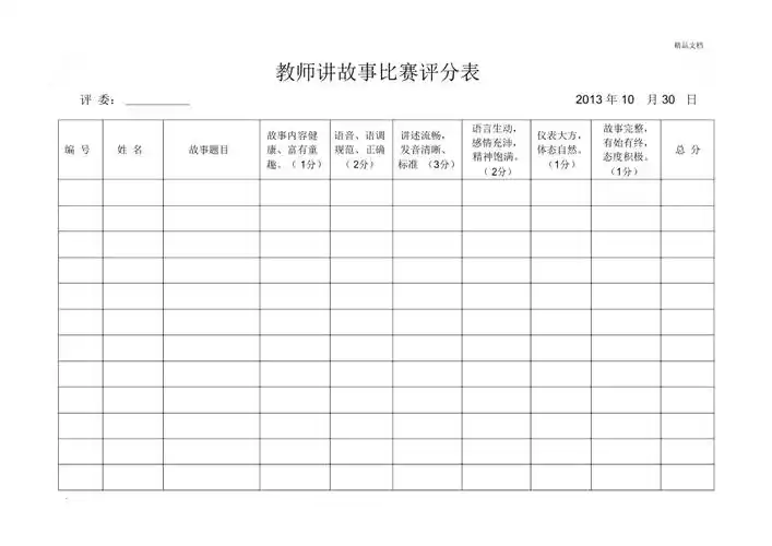 幼儿园教师讲故事评分表doc