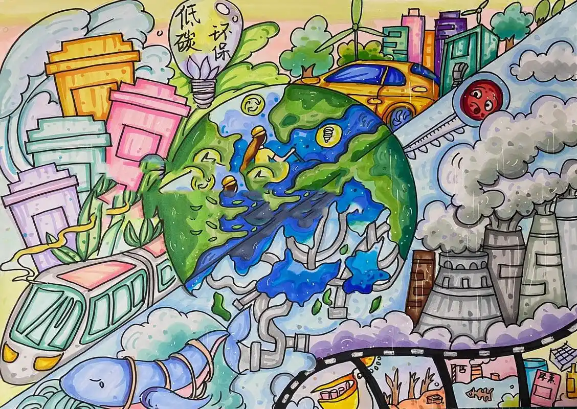 低碳出行,保护环境主题画分享 9315借鉴9215临摹
