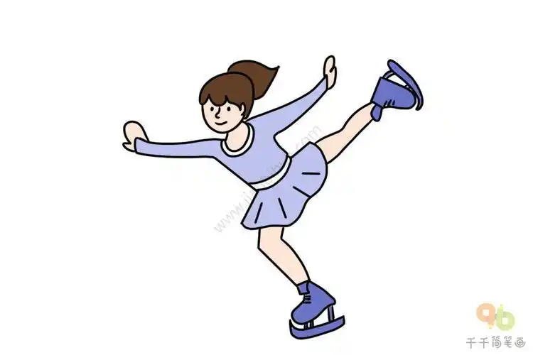 小女孩滑冰简笔画彩色
