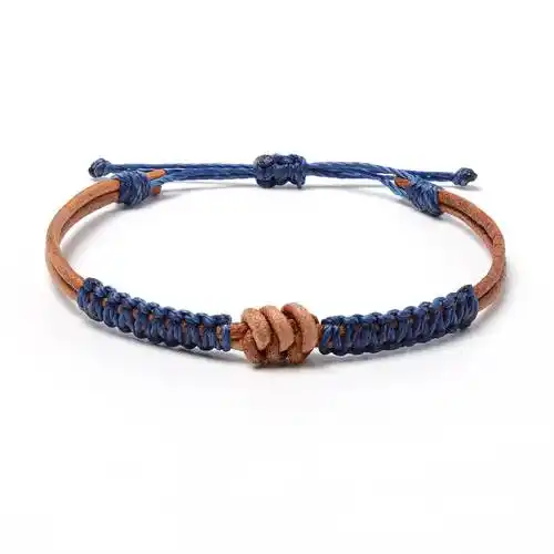 欧美新款手饰复古风植鞣皮蜡线手工编织手链 金刚结手绳冲浪手环