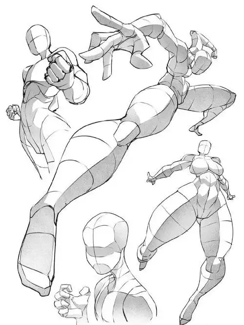 【板绘素材】人物打斗动态透视合.