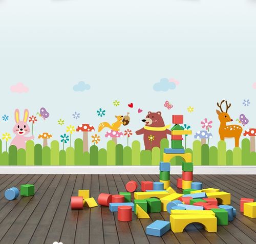 儿童房墙角线墙围贴纸幼儿园教室走廊装饰踢脚线栅栏卡通动物