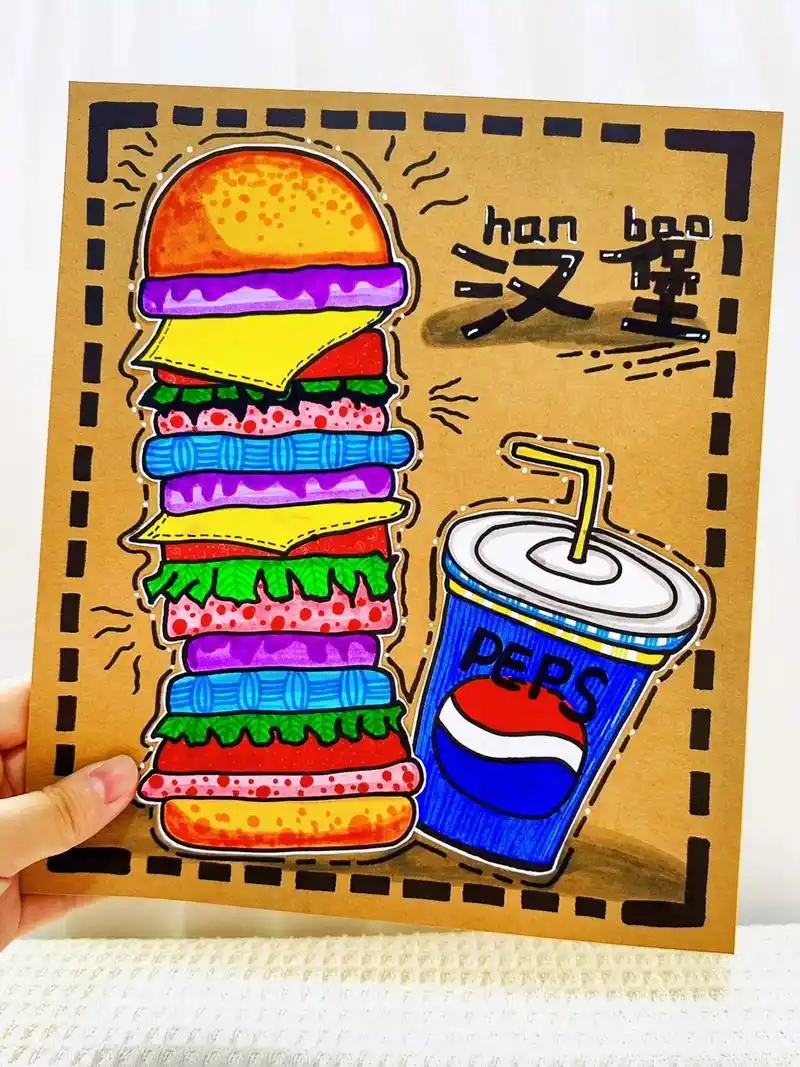 多层汉堡可乐创意儿童剪贴画.