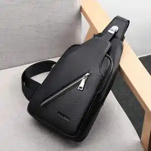 保罗爱马仕男士胸包斜挎包牛皮单肩拉链休闲运动软皮青年简约男包
