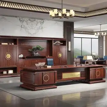 遵绪(zun xu) 新中式乌金木办公桌总裁董事长办公室实木书柜老板桌