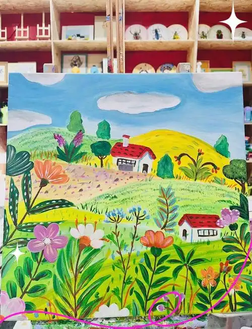 🎨 童话小镇少儿油画:色彩缤纷的创意世界