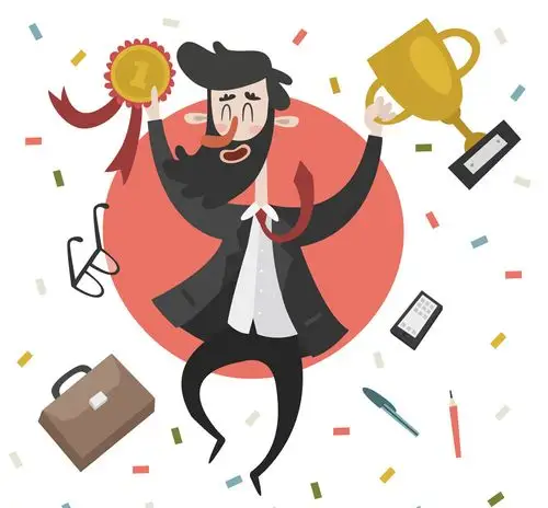 卡通领取奖杯成功的商务男子矢量素材