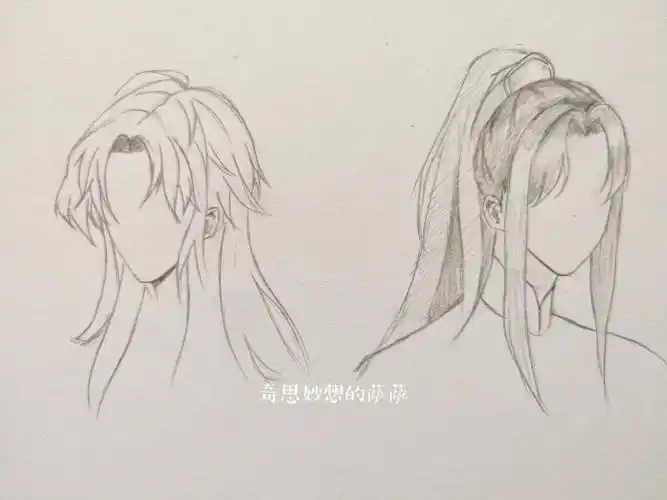 古风男生发型线稿练习