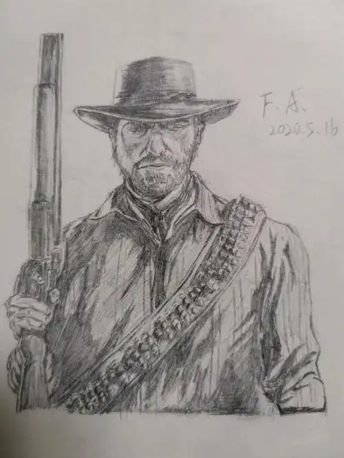 荒野大镖客2男主亚瑟手绘