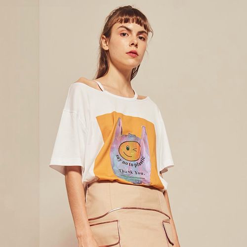 40元特价清台湾产洪英妮白色t恤宽松休闲露肩/9r612ts 瑕疵