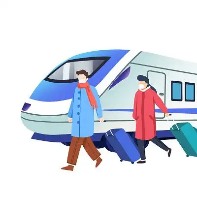 彩色卡通手绘新年春节高铁春运疫情人物回家过年元素png素材