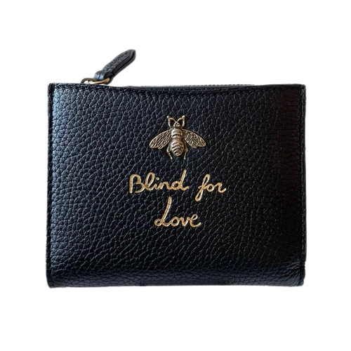 gucci古驰黑色全皮对折钱包标志的立体小蜜蜂ak黑色