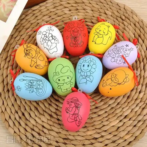 厂家直销环保无毒儿童益智diy涂鸦彩绘卡通鸡蛋图案配水彩笔套装