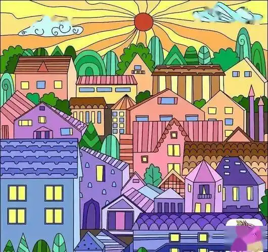 67色彩艳丽的建筑主题装饰画这些房子色彩太好看了