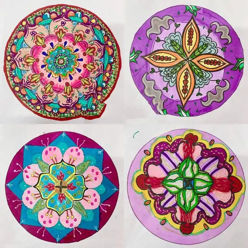 初中美术《扮靓生活的花卉纹样》作业分享2 初一孩子们的作业,太漂亮