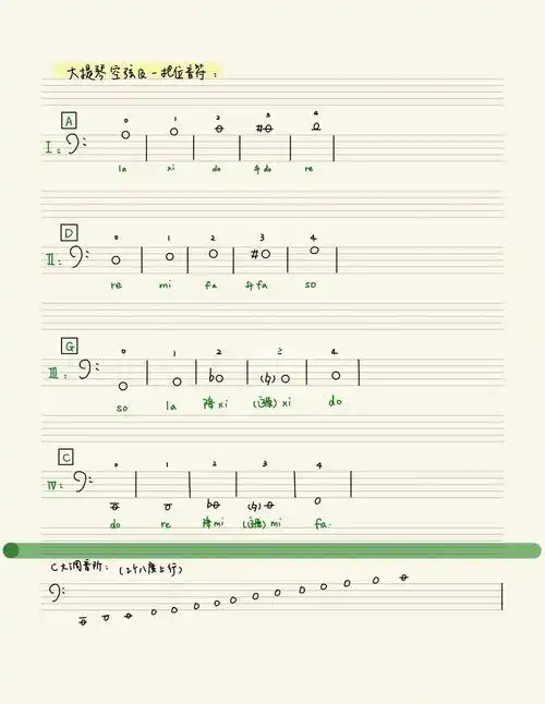 大提琴初学必背空弦及一把位音整理及音阶