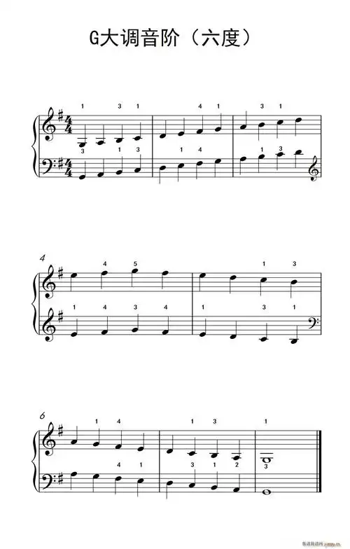 g大调音阶六度儿童钢琴练习曲
