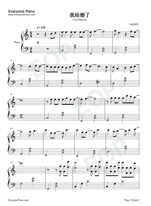 我结婚了-c调简单版-钟嘉欣五线谱预览1