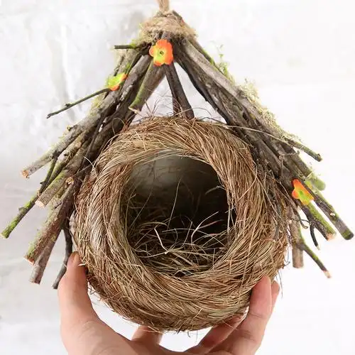 树枝草编鸟窝手工制作虎皮鹦鹉窝鹦鹉鸽子窝鸟巢仿真拍摄装饰实用
