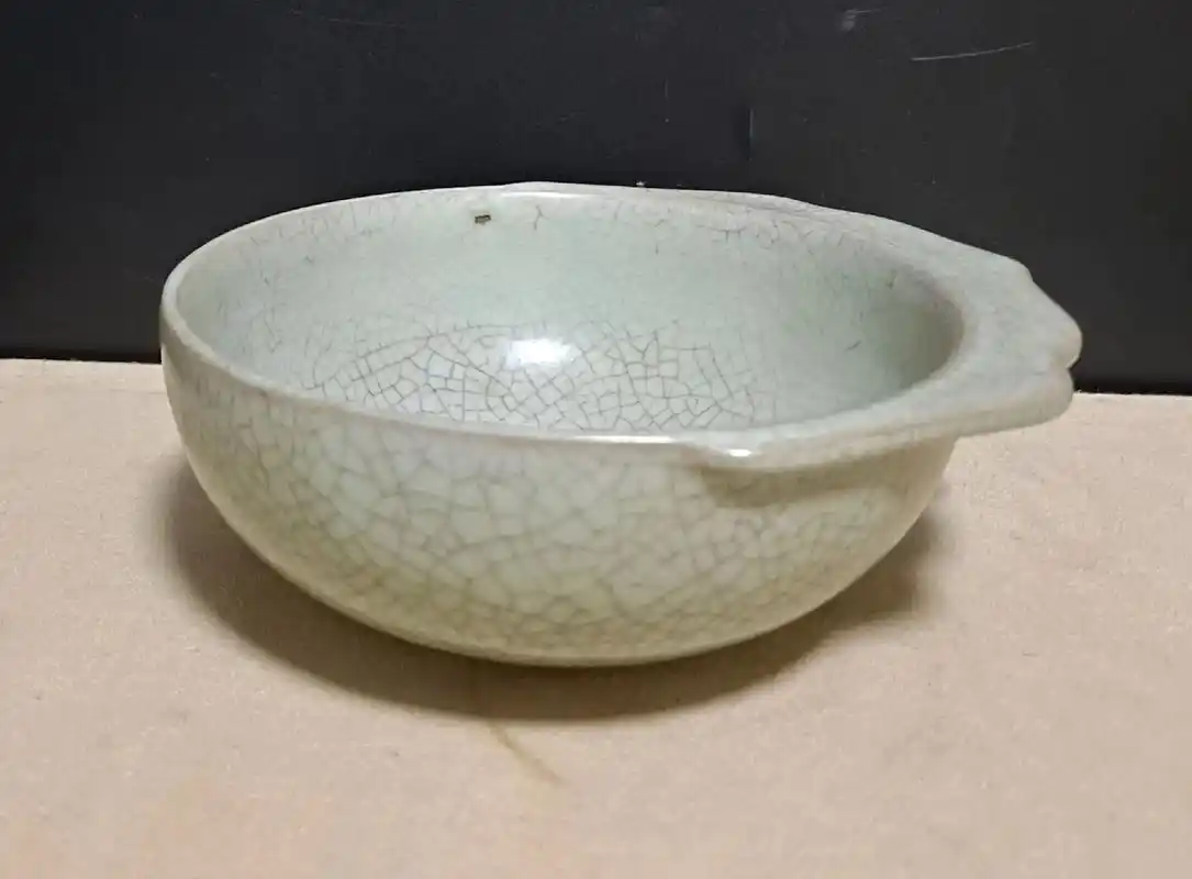 宋代官窑青釉单柄口沿洗,三个支钉烧造!高5厘米72宽13.5厘 - 抖音