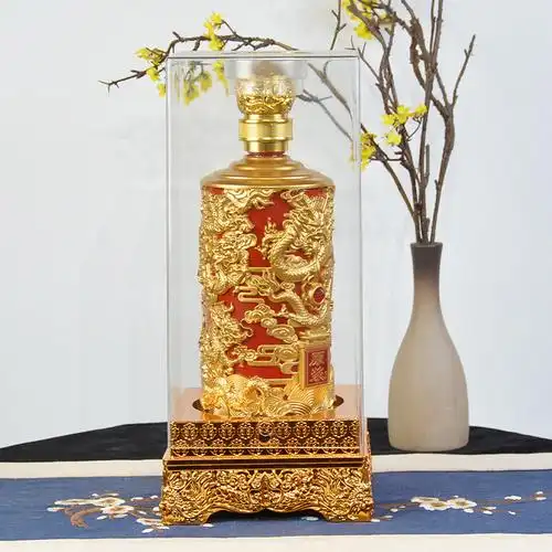 浮雕龙纹玻璃白酒瓶 亚克力包装盒外箱手提袋龙樽瓶密封玻璃酒瓶
