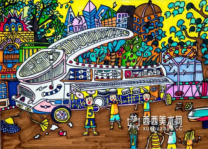 一等奖中学生获奖科幻画未来汽车