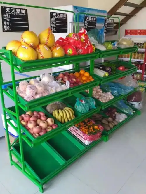()蔬菜货架展示架超市四层水果货架新款多功能便利店卖菜水果的架子