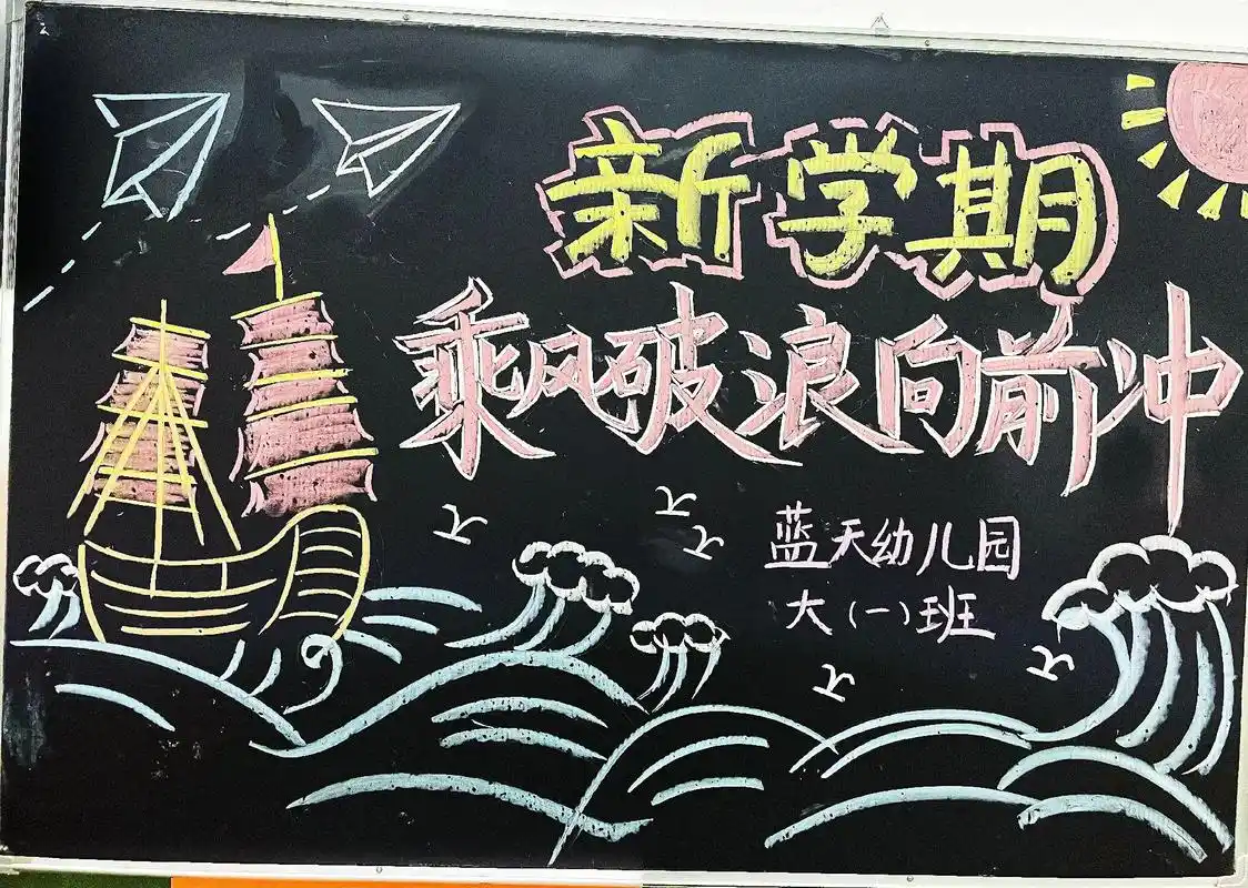 开学啦,新学期,让我们乘风破浪向前冲##黑板报 #幼儿园 # - 抖音