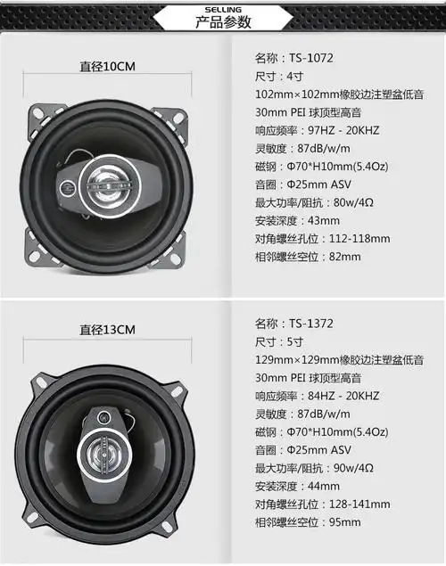 批发kaiyu汽车喇叭同轴5寸 汽车5寸音响喇叭车载音响扬声器升改装