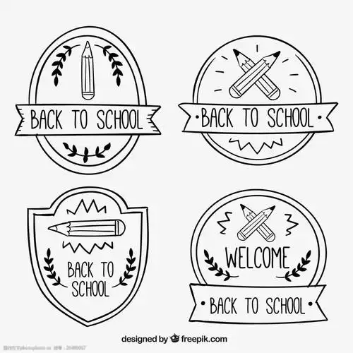 美丽的手绘徽章返校季矢量图素材