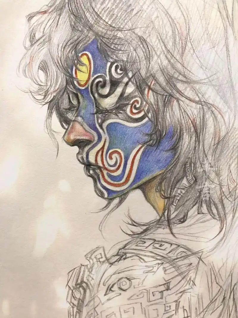 雷震子京剧脸谱漫改--日常瞎画.#铅笔画 #手绘头像 #草稿 - 抖音