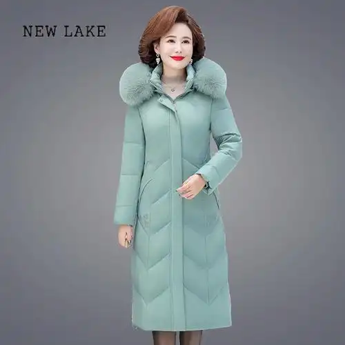 new lake妈妈冬装羽绒棉服中长款过膝中老年女装棉衣洋气大码加厚棉袄