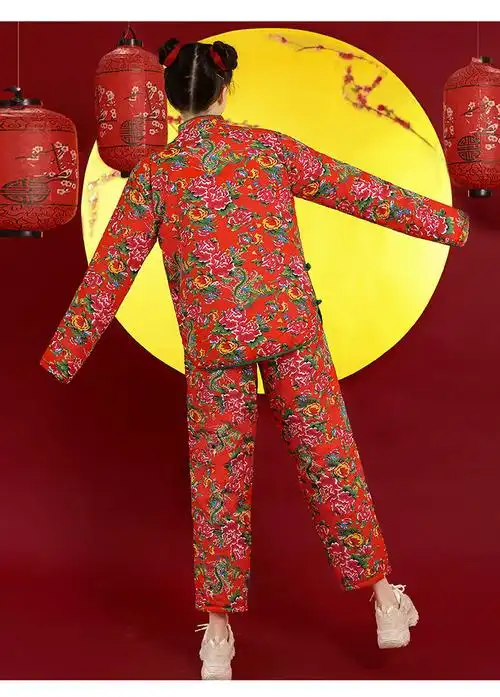 套装大花袄棉袄女冬季外套大花布衣服民族风外穿棉衣棉裤 绿色套装 m