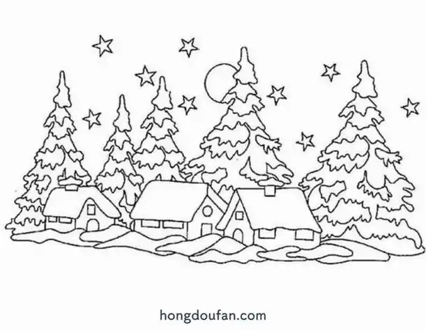 森林雪景简笔画