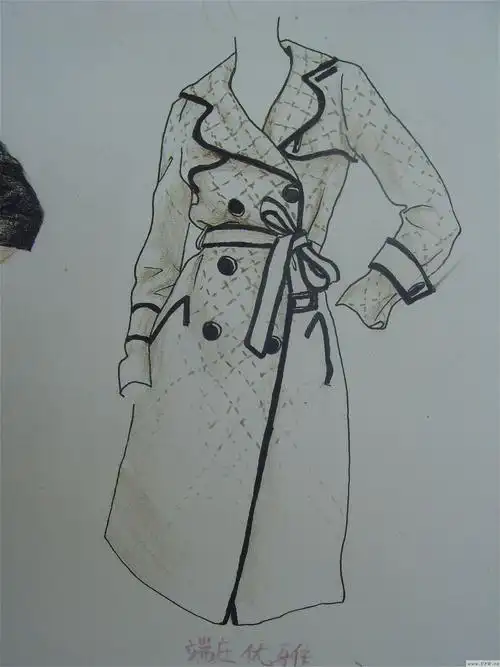 手绘风衣练习-女装设计-服装设计