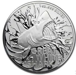 现货 澳大利亚2021年大白鲨1盎司限量普制银币 鲨鱼1盎司银币